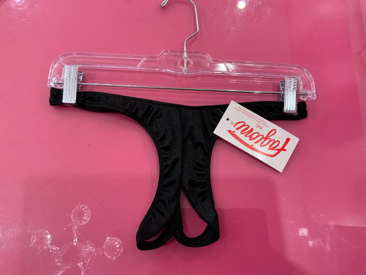 Black wet look Crotchless thong o/s