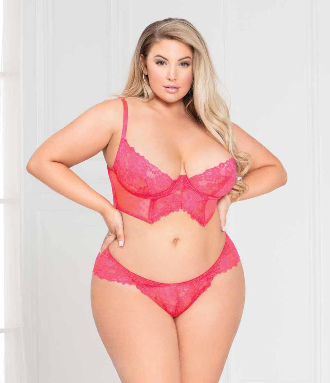 Seven til midnight lace and fence mesh set 3X/4X neon pink