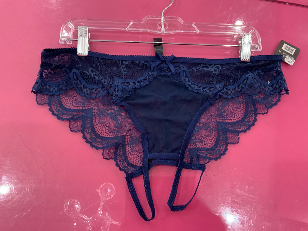 BOTTOMS UP lace poppy Crotchless navy QS