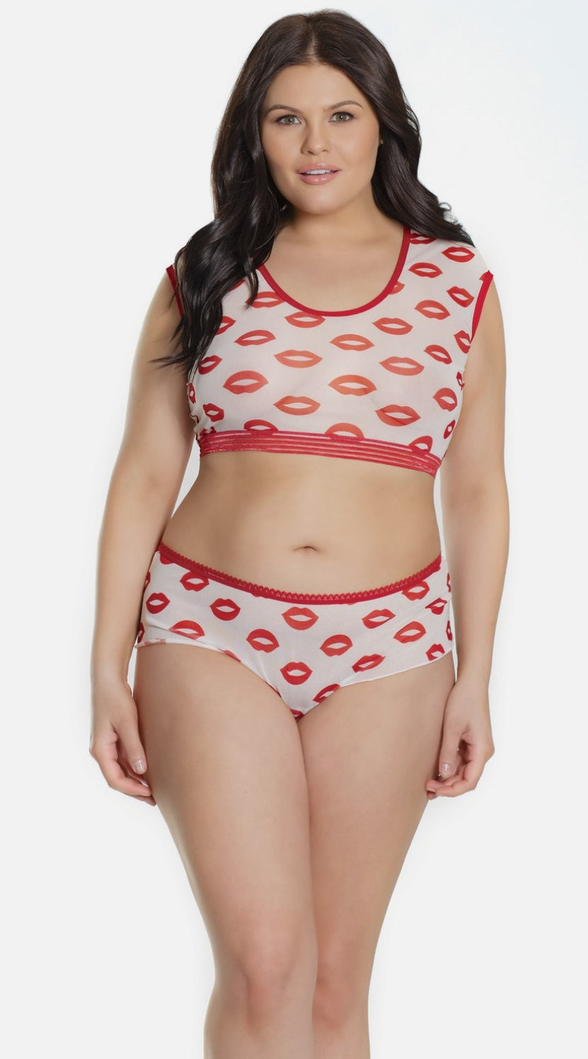 Coquette Lips 2 Piece Crop top + Booty shot set Queen Size