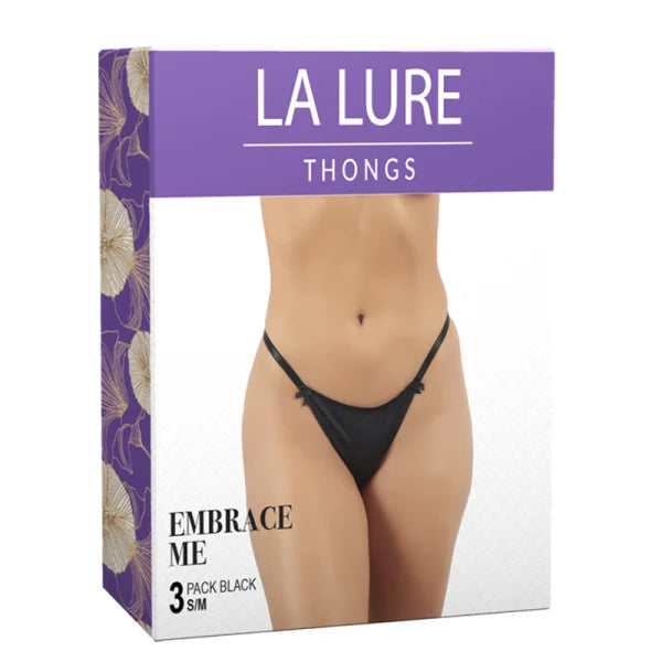La Lure Embrace Me 3 pk Black G string S/M