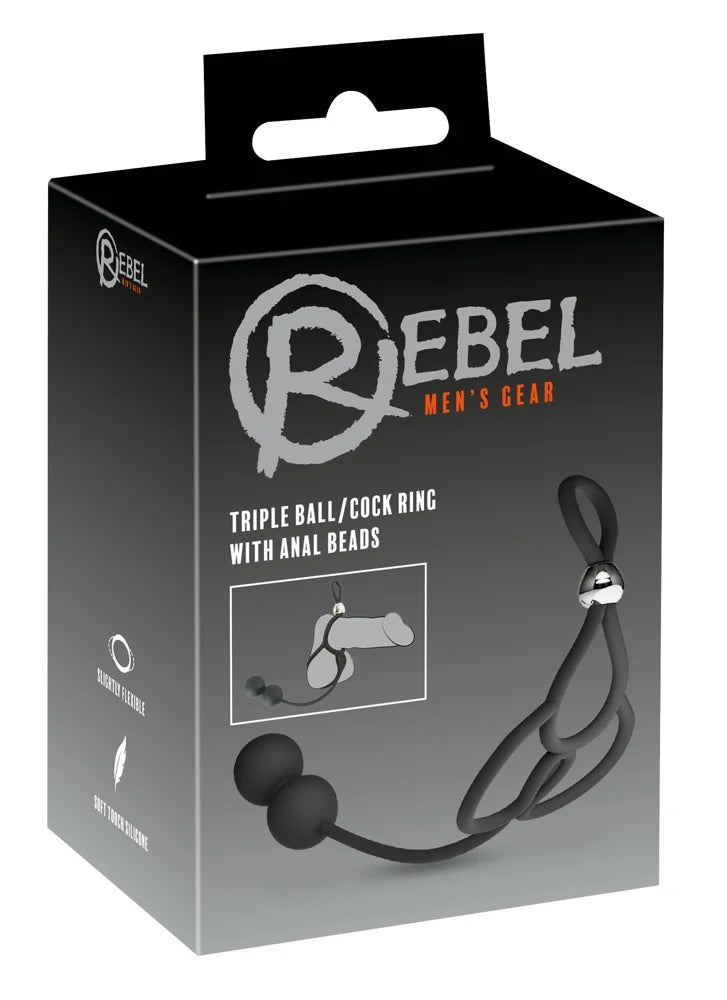 Rebel Triple Ball/Cock Ring with Anal Beads