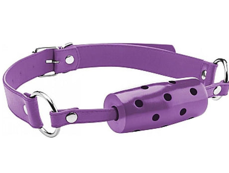 Ouch! Purple Cylinder Gag w/ Leather Straps
