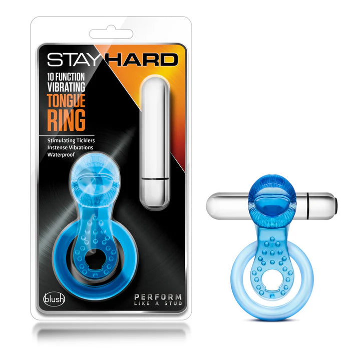 Stay Hard - 10 Function Vibrating Tongue Ring - Blue