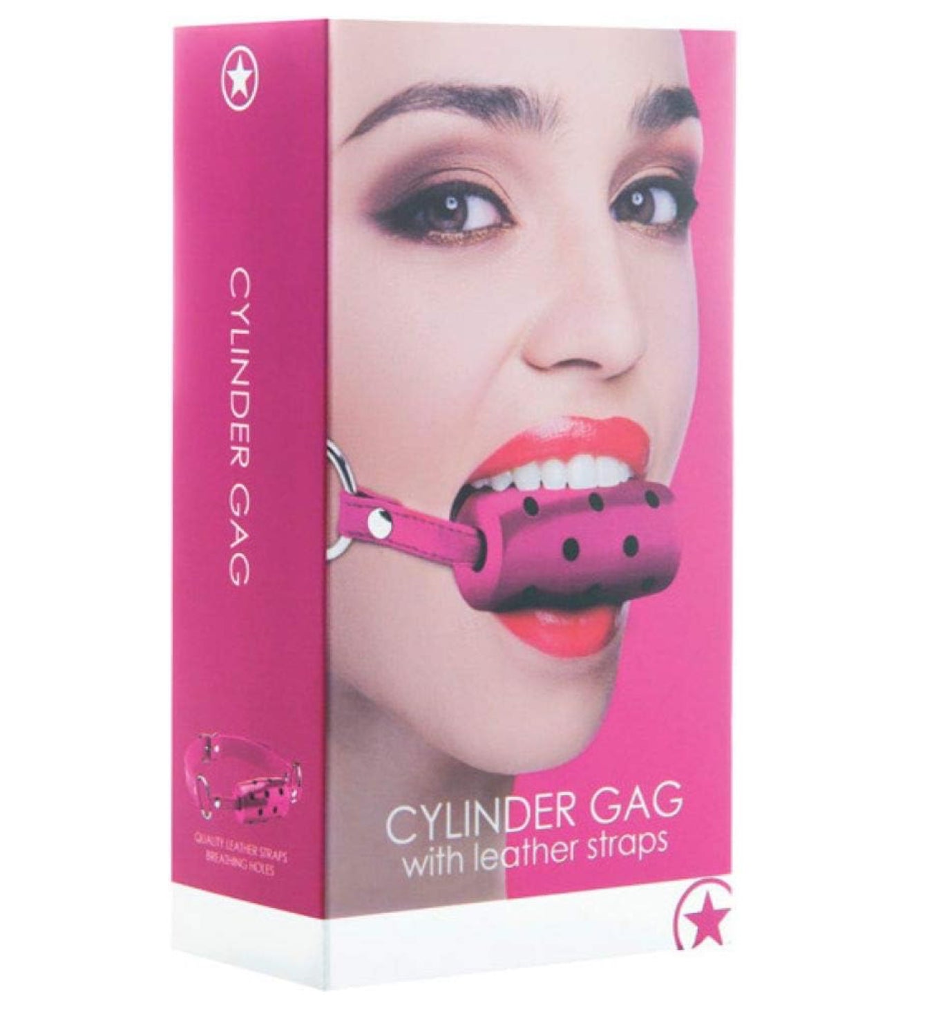 Ouch! Pink Cylinder Gag w/ Leather Straps