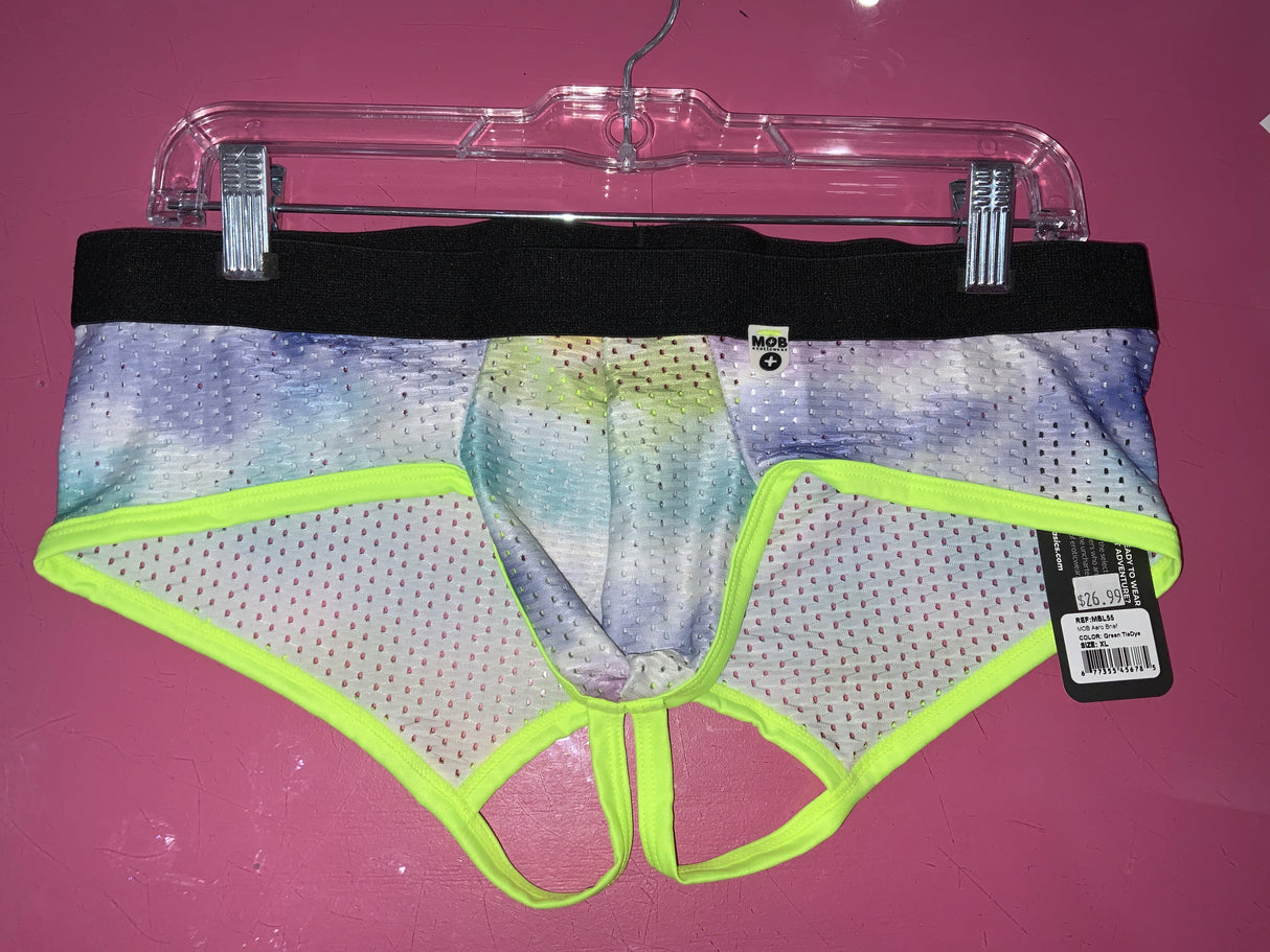 MOB Green Tie Dye Mens open back briefs XL