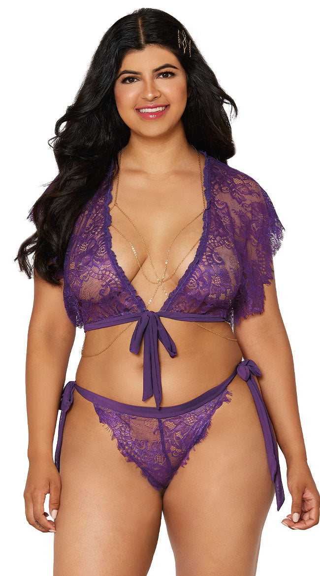PURPLE PLUS SIZE OPULENT LACE CROP TOP SET SIZE 1XL