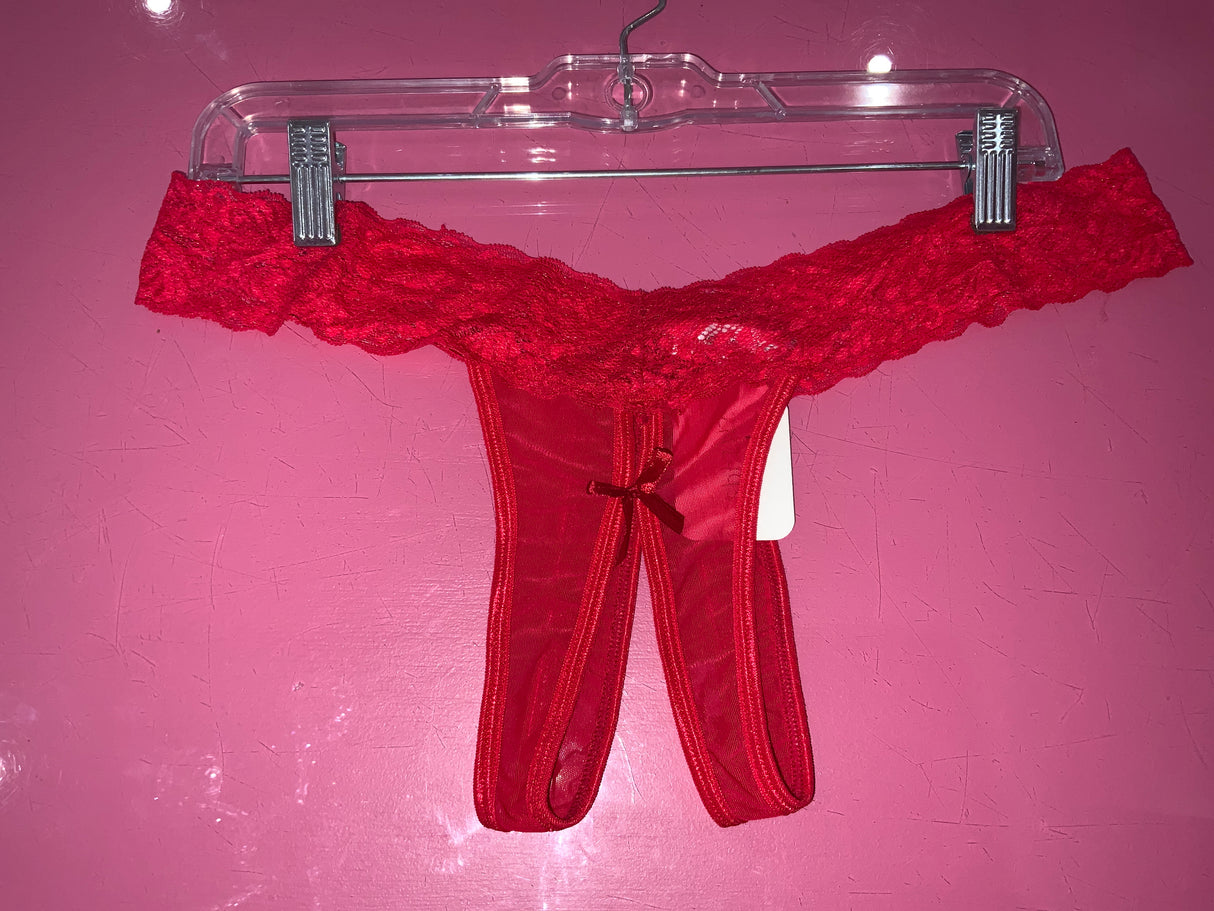Coquette Red Lace Bow Crotchless Panty