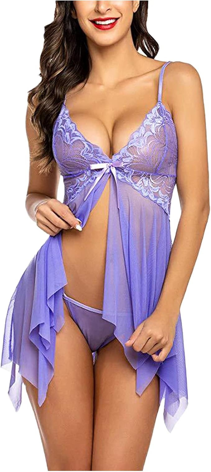 AvidLove Pastel Purple Open Front Lace Babydoll 3XL