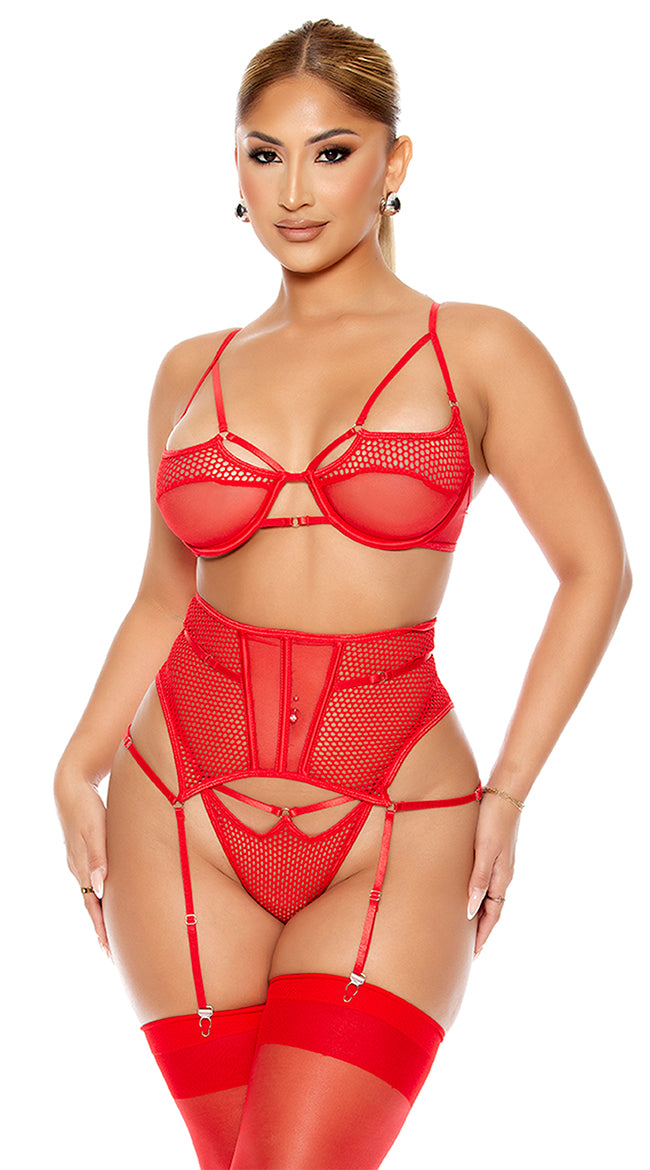 RED CAUGHT UP BRA AND WAIST CINCHER SIZE SM