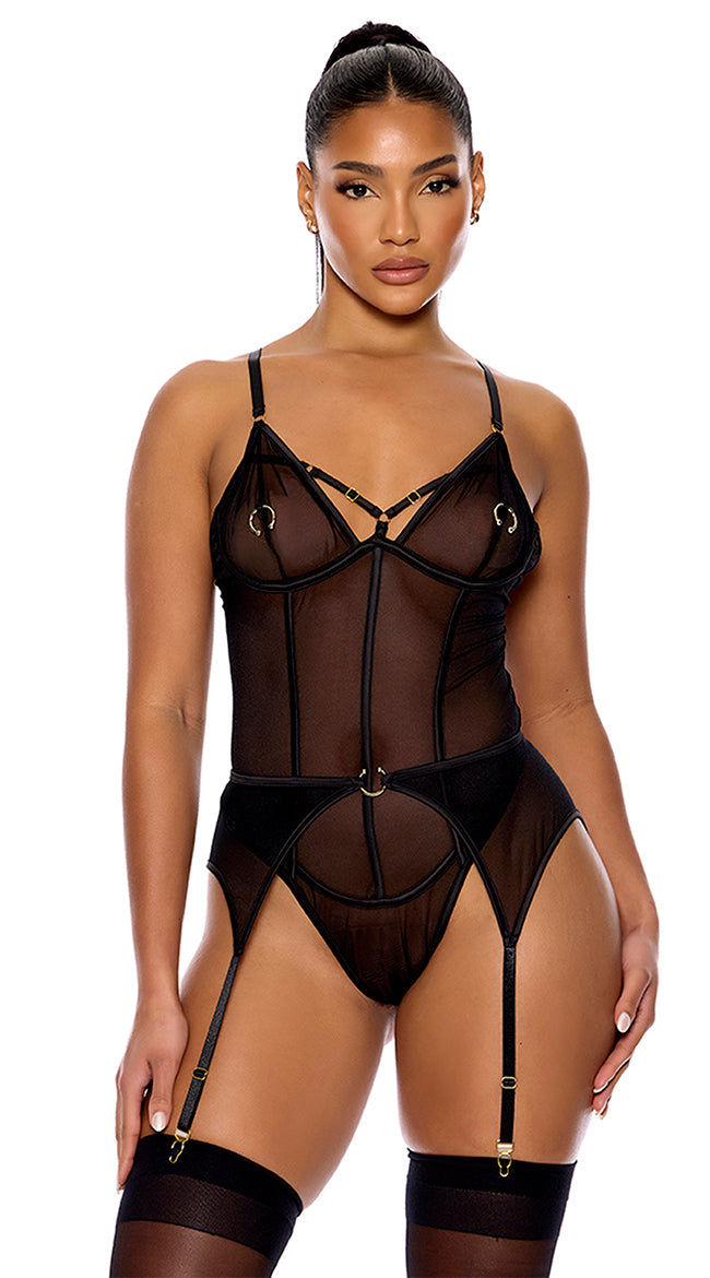 BLACK PIERCING DESIRE MESH TEDDY SIZE LG