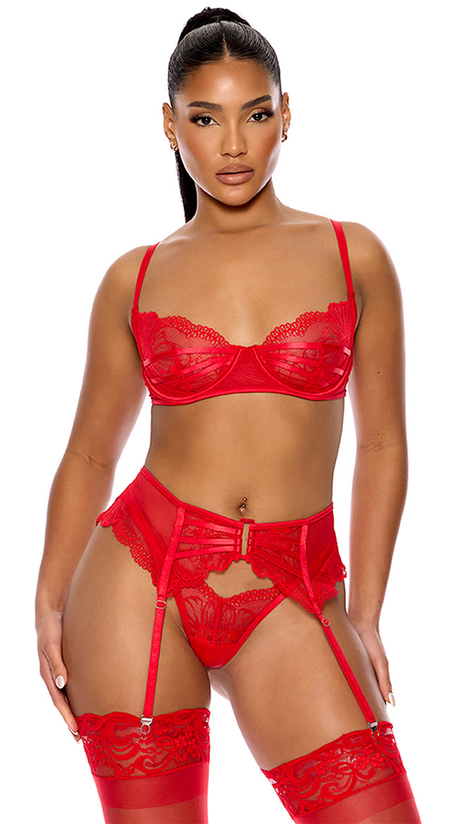 RED STRAPPY LACE BRA SET SIZE XL
