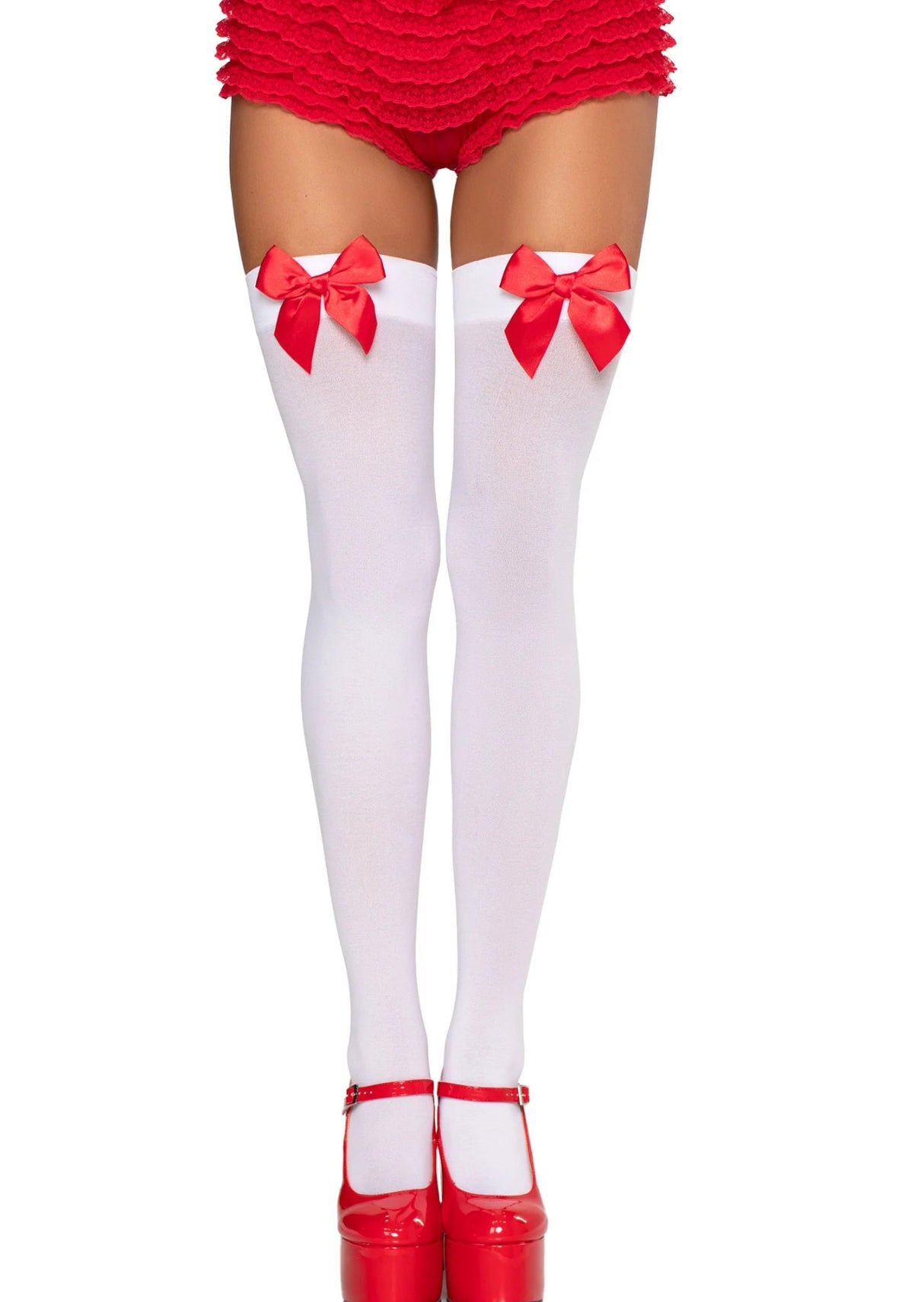 Opaque thigh high w/ red bow