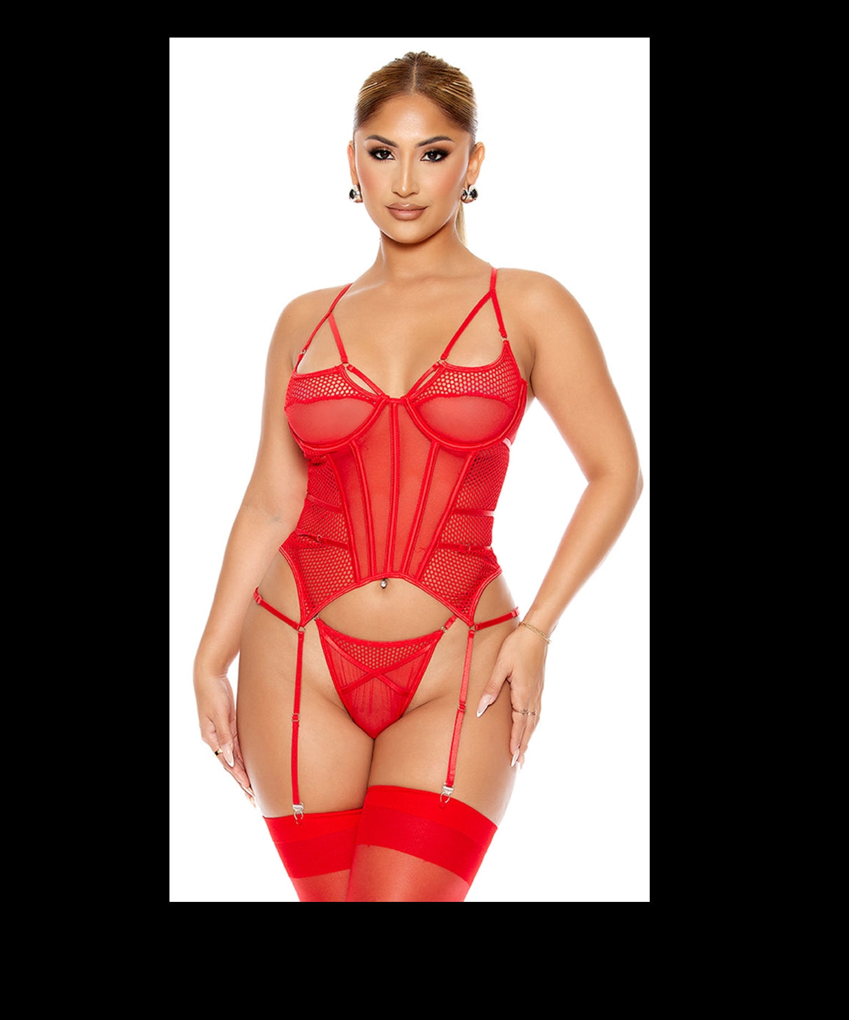 FORPLAY RED CAUGHT UP BUSTEIR SET SIZE SM