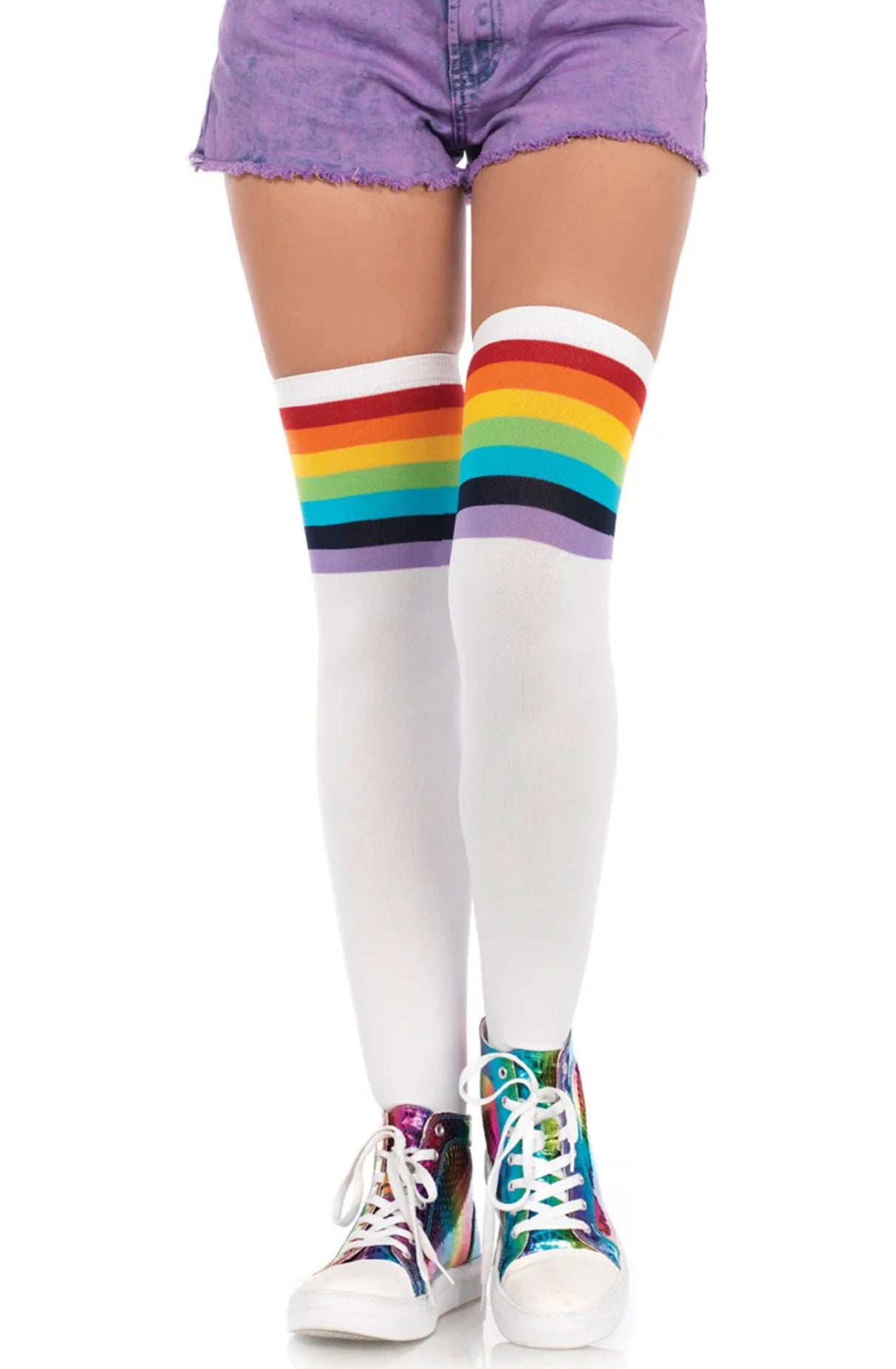 Rainbow ribbed over the thigh sock