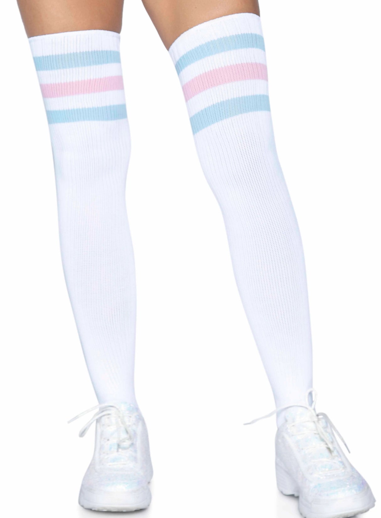 3 striped athletic ribbed thigh highs q/s