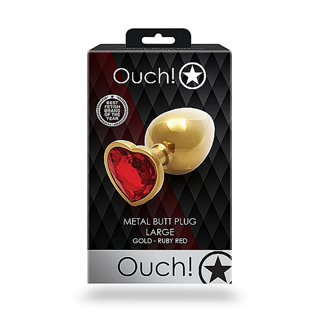 Ouch! Gold+Red Metal heart shaped butt plug- LG