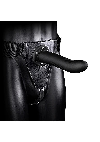 Ouch Hollow Strap-on Textured Curved Gunmetal 8”