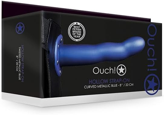 Ouch Curved Metallic Blue Hollow Strap-on 8”