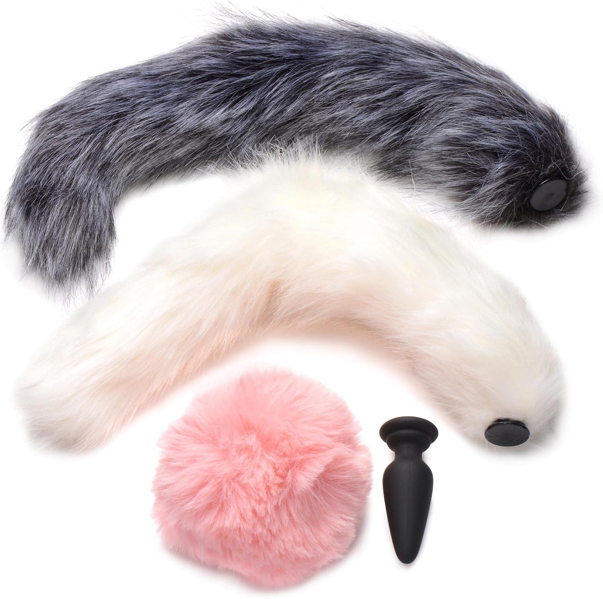 Tails silicone anal plug with 3 interchangeable snap on tails