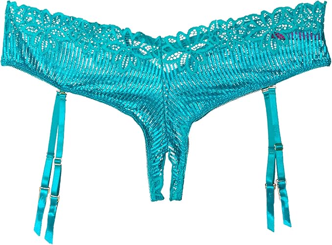 Striped open back garter straps teal panty 1X/2x