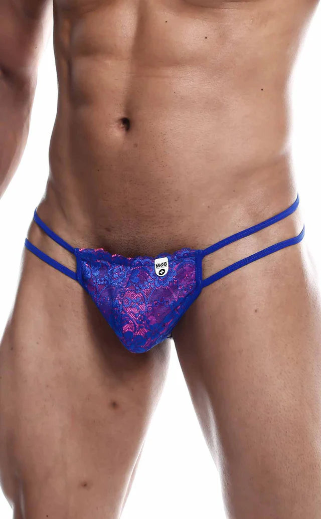 MOB male thong blue & Pink lace S/M