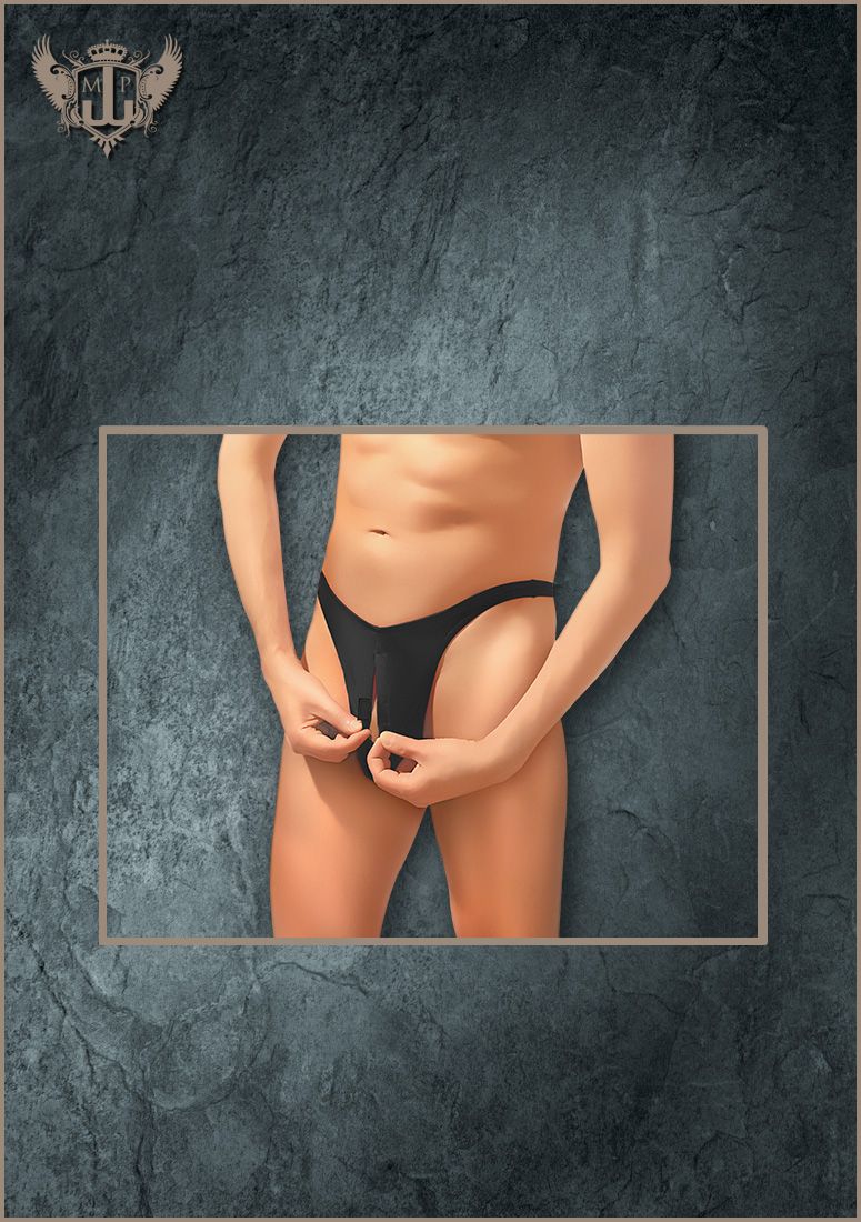 Male power pull tab thong Black o/s
