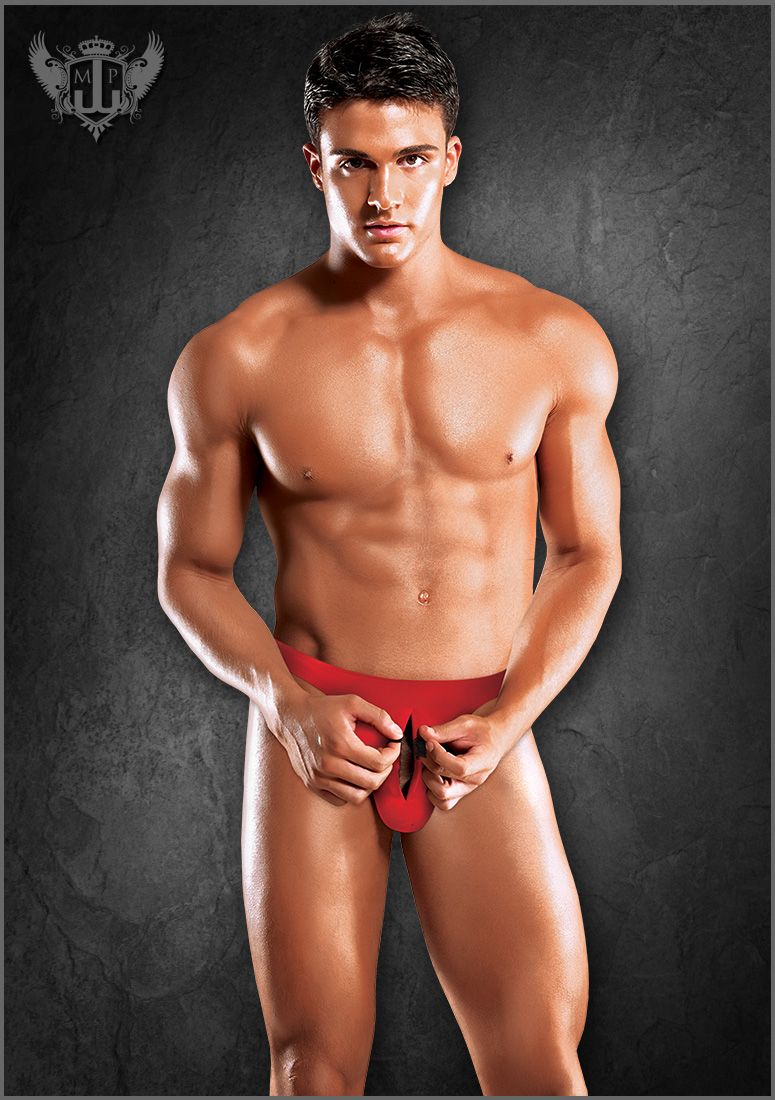 Male Power Red Pull Tab Thong o/s