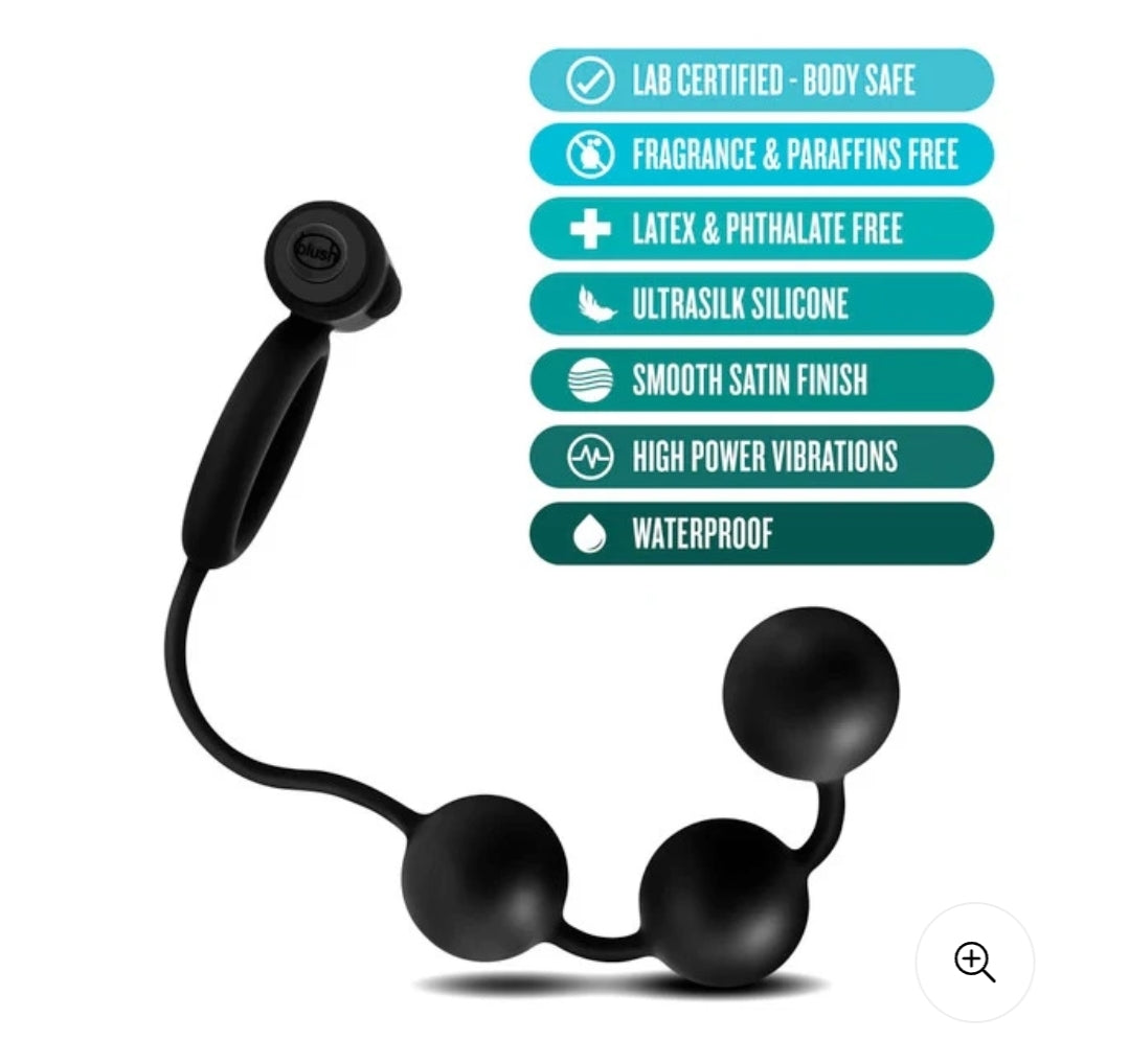 Anal Adventures Platinum Silicone Anal Beads with Vibrating Cock Ring