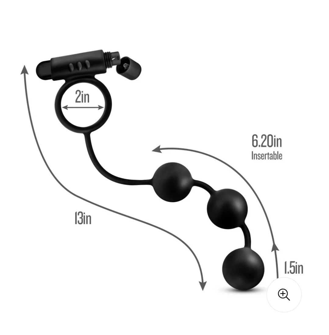 Anal Adventures Platinum Silicone Anal Beads with Vibrating Cock Ring