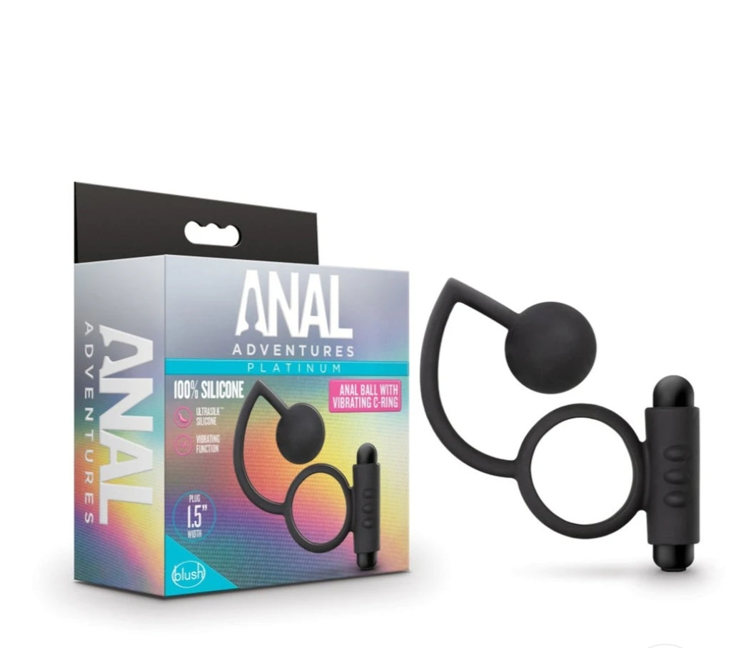 Anal Adventures Platinum Silicone Anal Ball with Vibrating Cock Ring