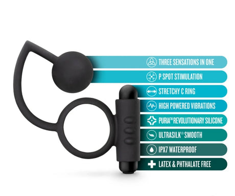 Anal Adventures Platinum Silicone Anal Ball with Vibrating Cock Ring