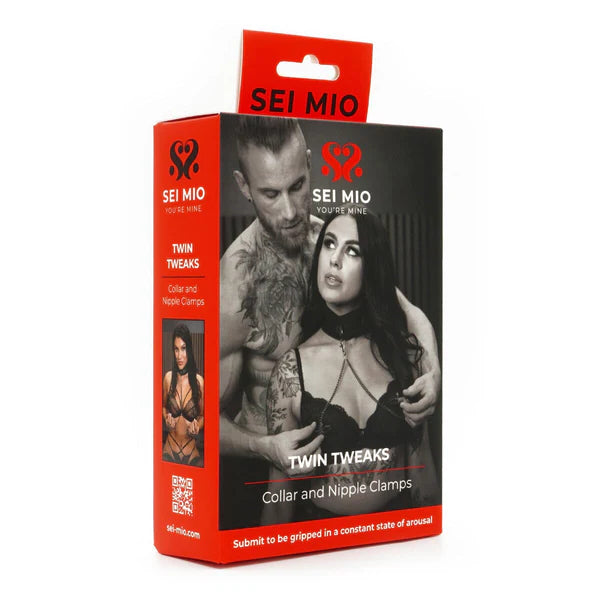 SEI MIO Twin Tweaks Velvet Collar with Nipple Clamps