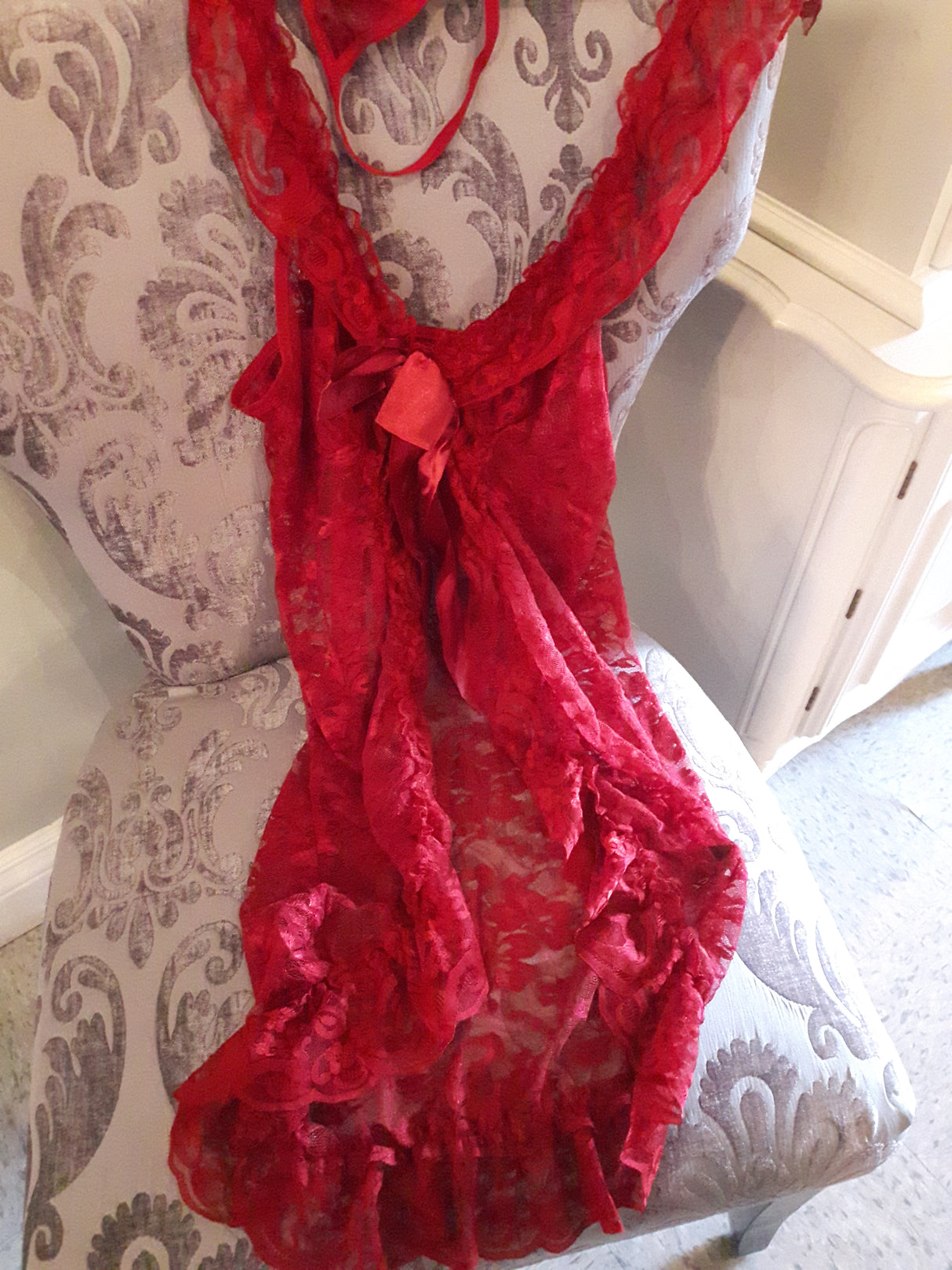 Yoins Lace Nightie With Ribbon in Burgandy XL