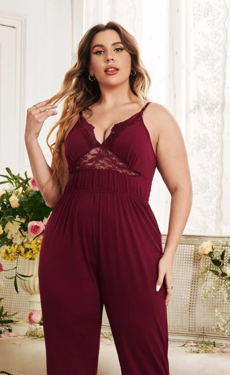 Red Plus Lace Insert Cami Sleep Jumpsuit Size 3XL