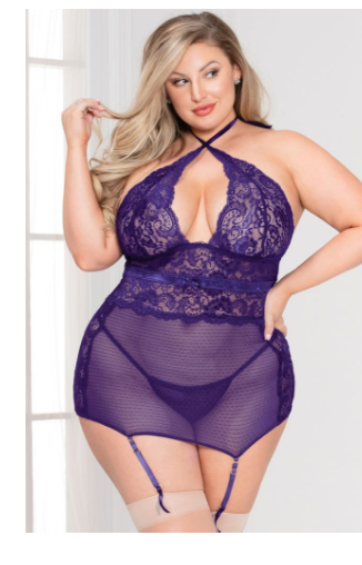 Amethyst Lace & Mesh Chemise Set queensize