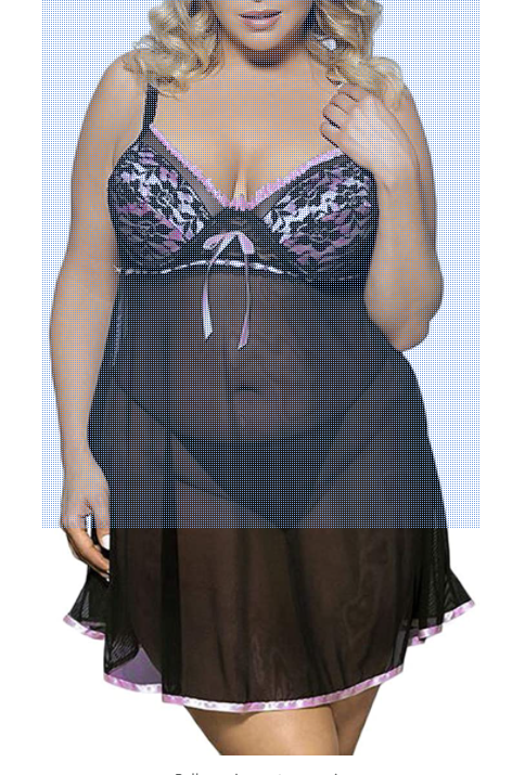 Black Plus Size Lace Chemise for Women Sheer Mesh Lingerie Off-Shoulder Nightdress Perspective Sexy Nightwear