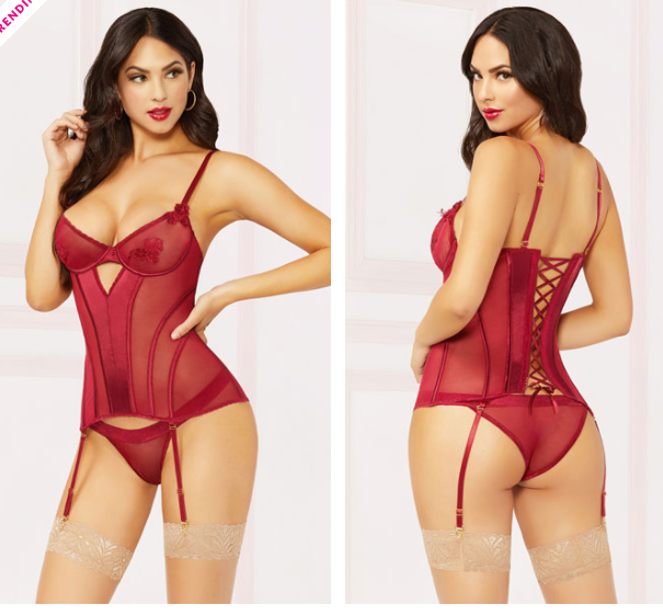 BURGUNDY ELEGANCE BUSTIER SET XL