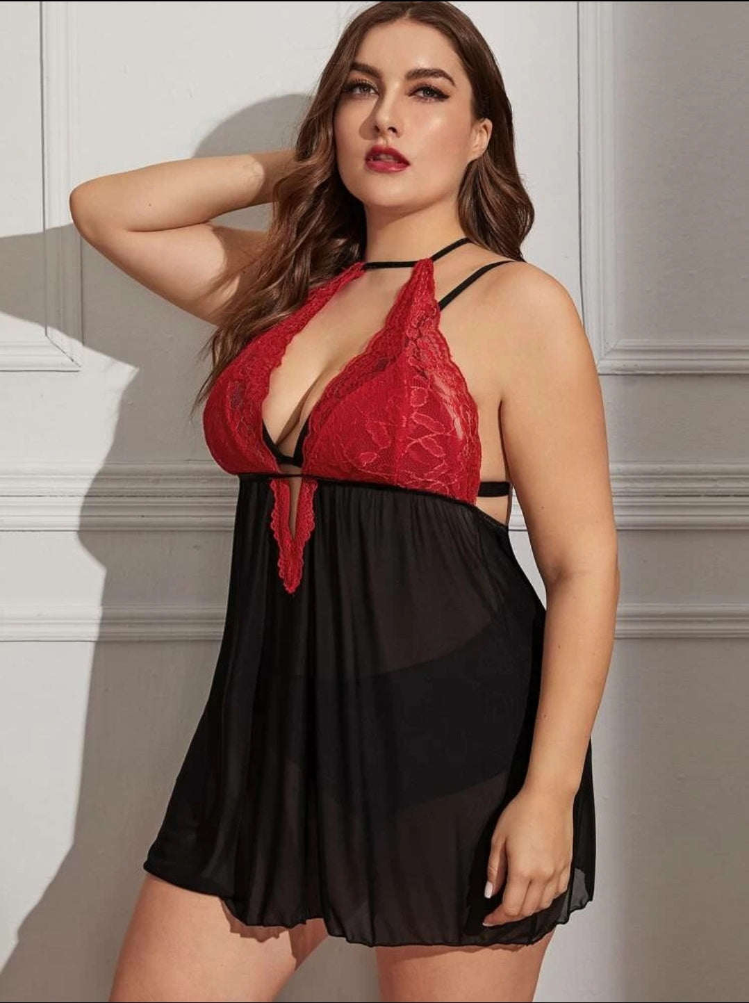 Black and Red Lace Halter Dress in 4XL