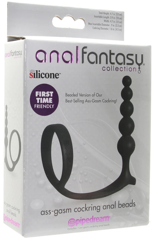 Anal Fantasy Ass-Gasm Beaded Cock Ring Plug in Black