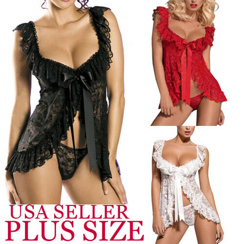 Red Sexy Women Lace Lingerie Babydoll Sleepwear Underwear G-String