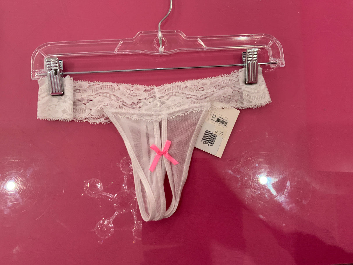 White Lace w Bow Crotchless Panty