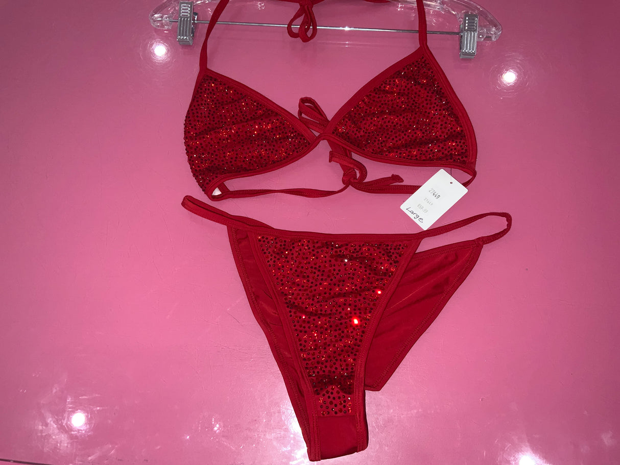 Red Rhinestone 2pc set Large
