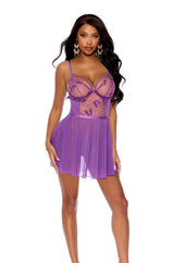 Elegant Moments Purple Babydoll With Gold Details Medium