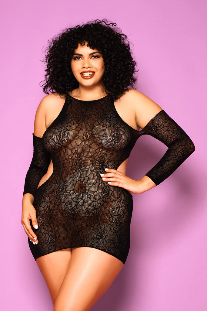 Glitter Cold Shoulder Spiderweb Chemise O/S