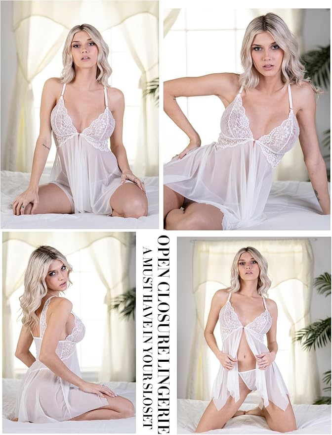 AvidLove Open Front Lace Babydoll White 4X