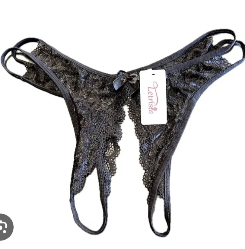 Black Letrista Lace Open Crotch Panty XL
