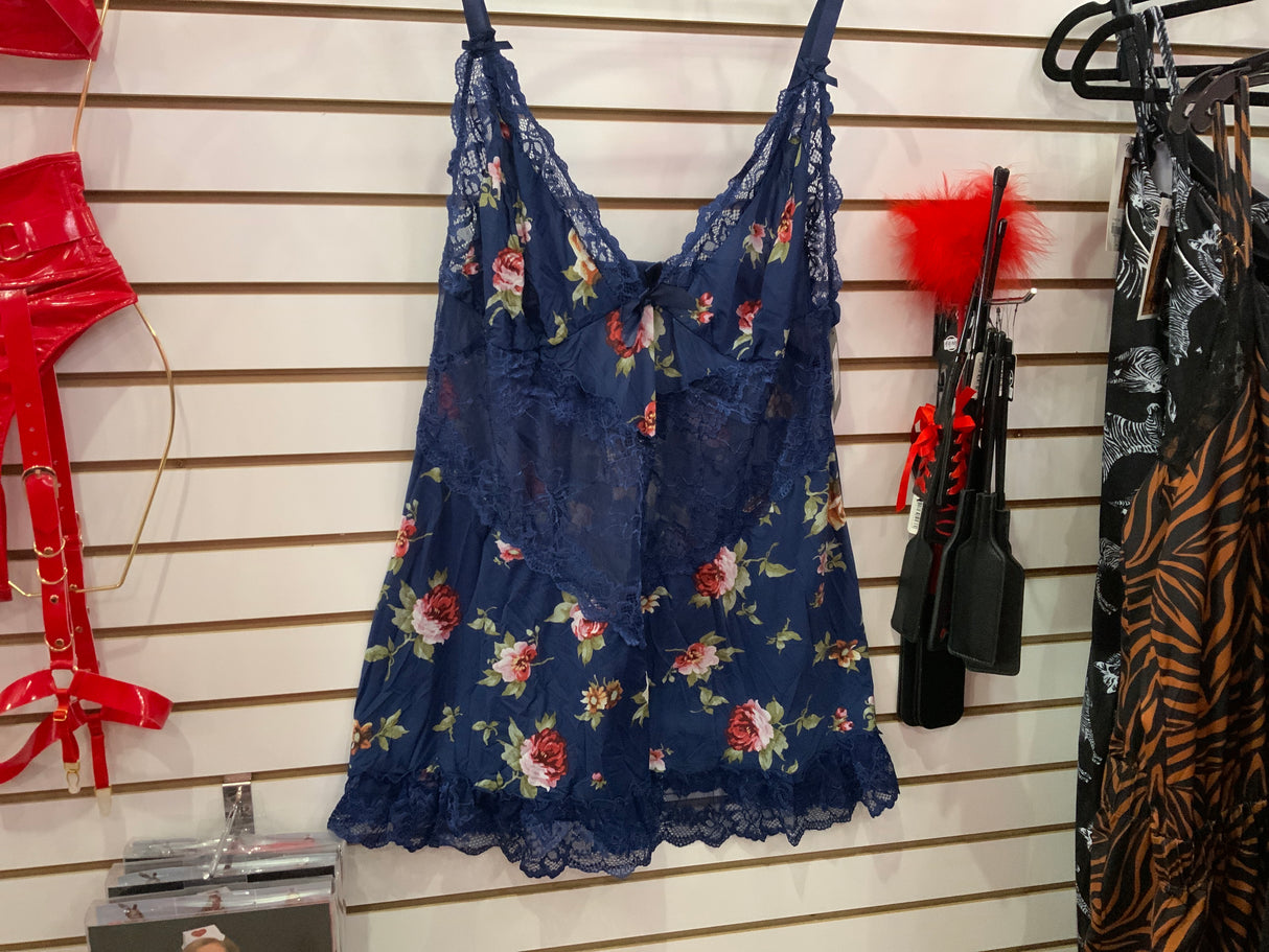 Oh la la Cherie Navy Blue Floral Babydoll 3x/4x