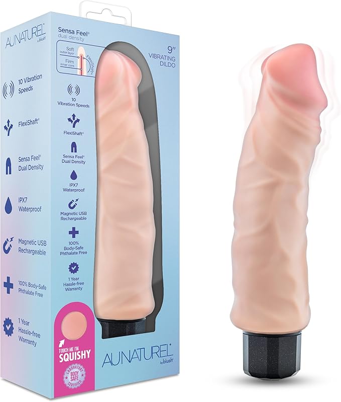 Aunaturel 9” Vibrating Dildo - Beige