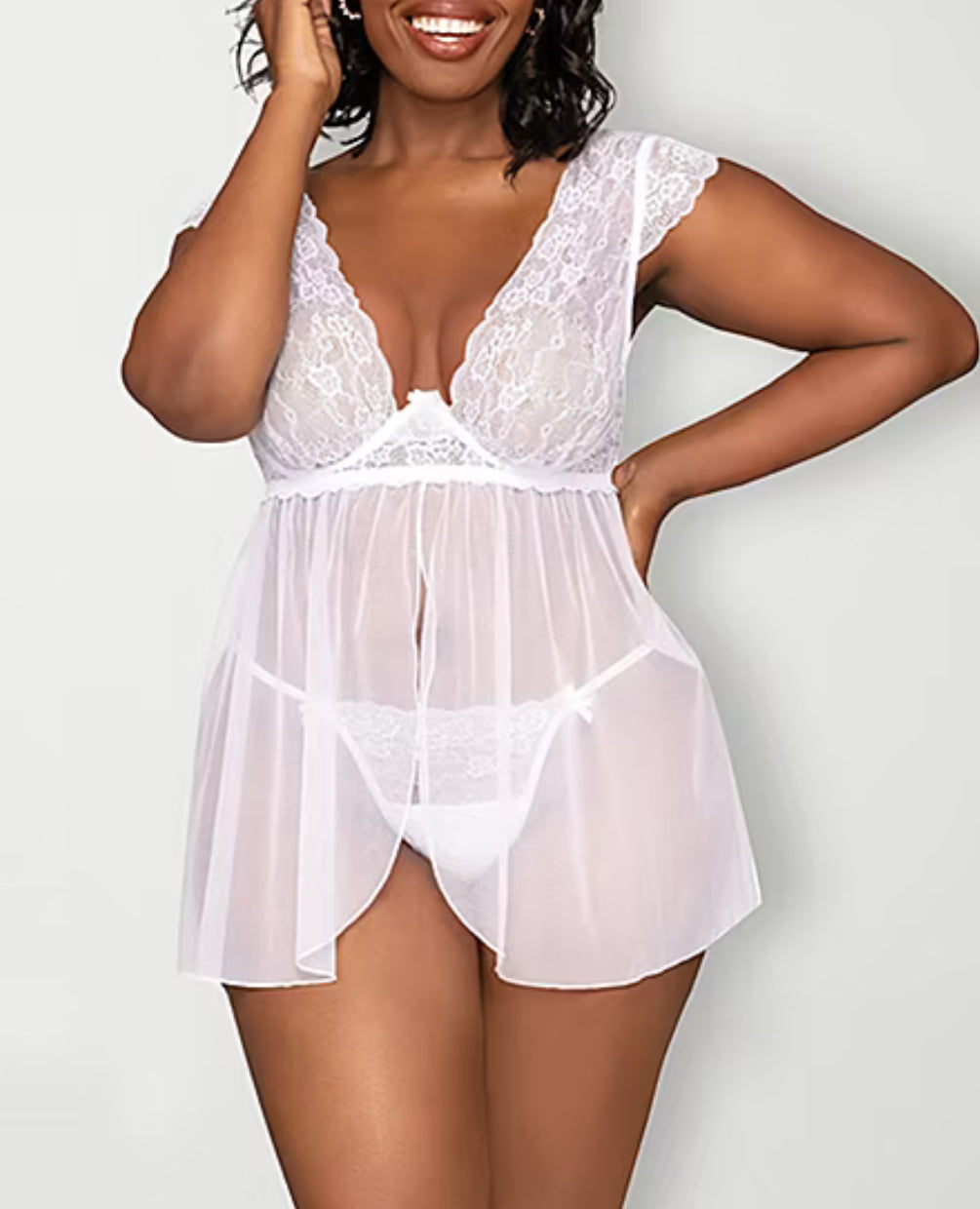 Dreamgirl Lace Mesh White Babydoll w/ Panty 2X
